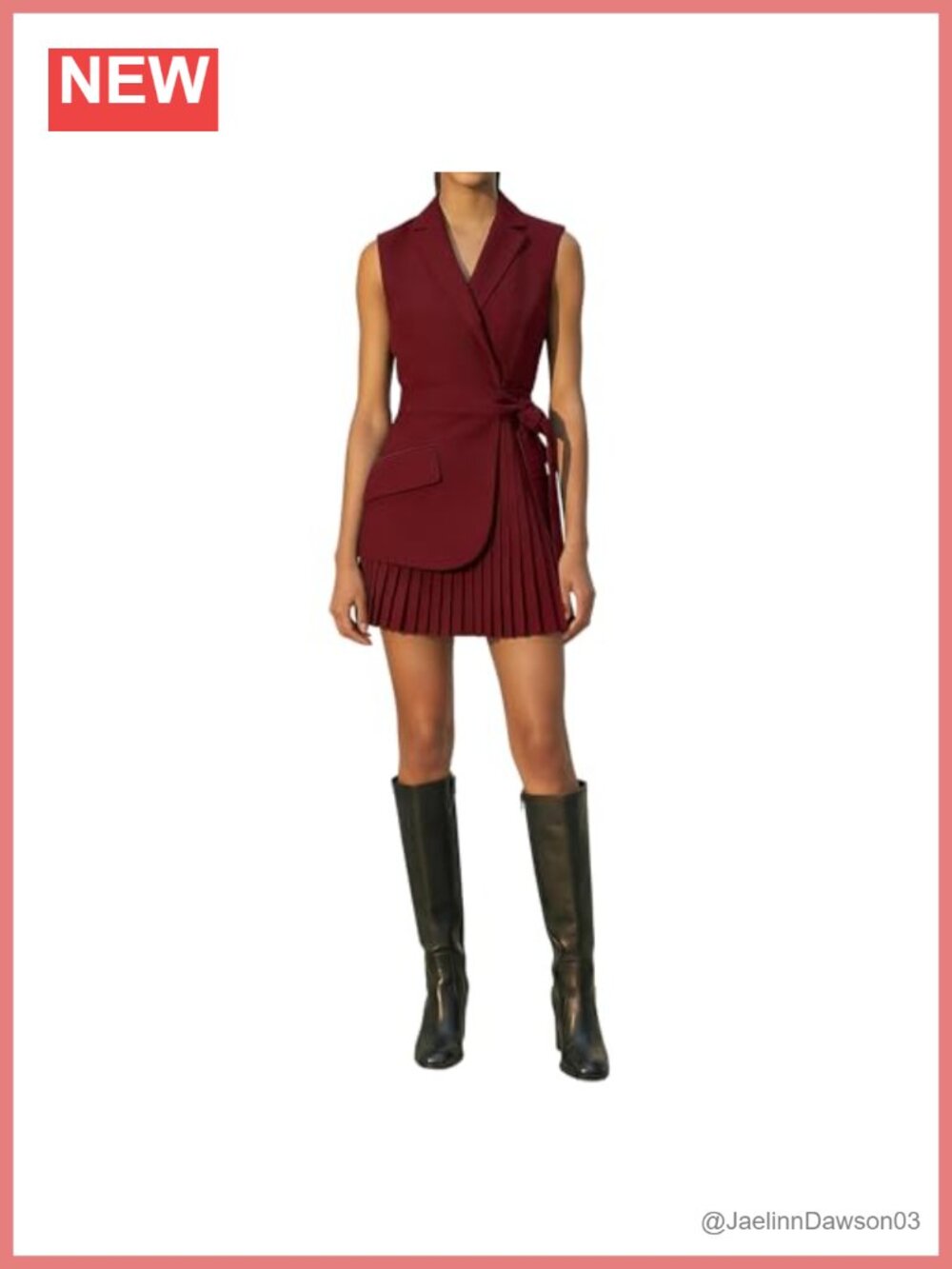 Women's Belted Blazer Dress Sleeveless Pleated Mini Business Work